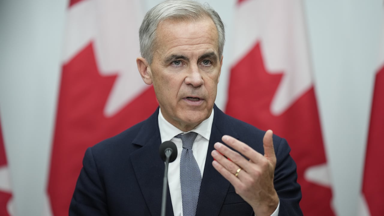 Prime Minister Mark Carney speaks during a news conference.