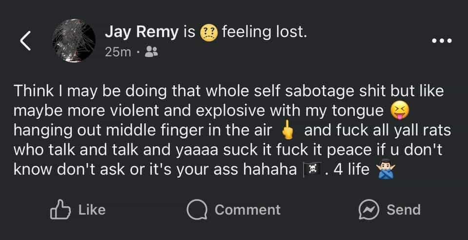 A Facebook post from a criminal in Dawson Creek